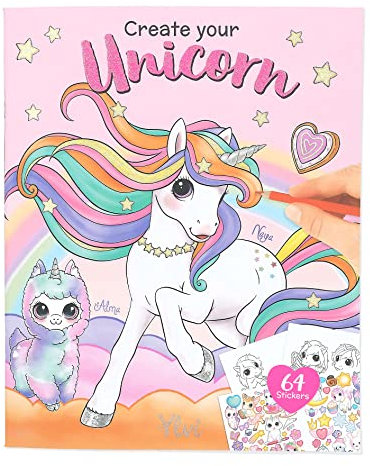 Depesche 12604 Ylvi Create your Unicorn - Malbuch mit 40 Seiten zum Gestalten von Einhorn-Motiven, bunten Malvorlagen und einer Doppelseite Sticker