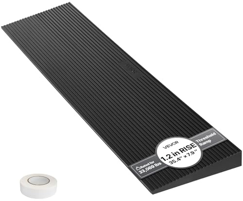 VEVOR 1.2 Rise Cuttable Threshold Ramp for Doorways, 35.4 Wide Natural Rubber Wheelchair Ramp, Non-Slip Solid Rubber Ramp with Double-Sided Tape for Doorways, Driveways, Bathroom, Smooth Tile