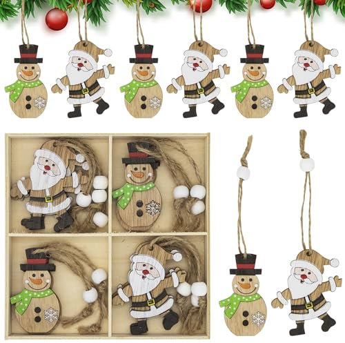 Christmas Decorations, 12Pcs Christmas Wooden Ornaments Santa Snowman Xmas Tree Hanging Pendant Ornament Gifts Tags for Xmas Holiday Party Decoration Y7SGGS
