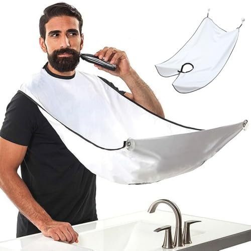 Bartrasierfänger Lätzchen mit zwei Haken Familie Bartschürze Verstellbarer Bart Rasierumhang für Rasur & Haarschnitt Halten Haare & Bart von Kleidung und Boden fern