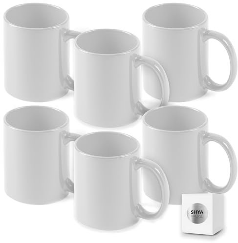ShyaWorld 6 Tazas blancas de cerámica 370ml presentada en caja individual. Aptas para microondas y lavavajillas. (Blanco, 6)