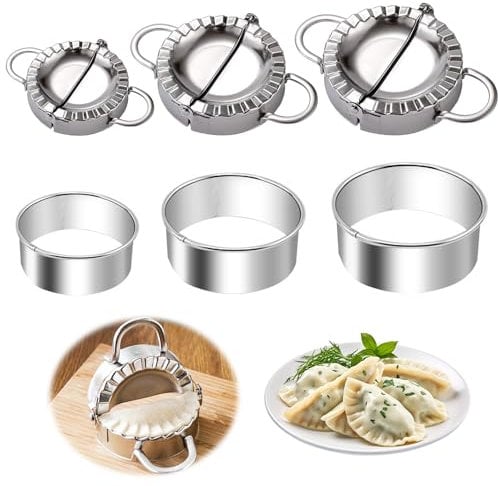 6 Stück Ravioli Former, Edelstahl Ravioli Maker, 3 Stück Ravioli Mold + 3 Stück Rundschnittform, Teigtaschenformer, Dumpling Maker, Gyoza Maker Geeignet für Herstellung von Knödeln Wontons Wraps