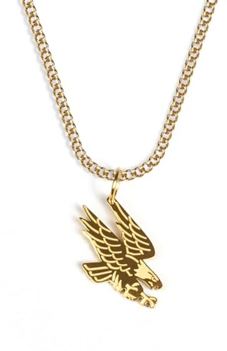 UNSHINEBAR Adler Kette mit Anhänger für Herren und Damen - Streetwear Cuban Halskette mit Adler Anhänger aus Edelstahl und 18K Gold - Wasserfeste Kette - 50-55cm Länge verstellbar