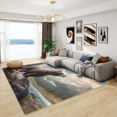 Bär Teppich Kinderzimmer - Teppich Wohnzimmer Schlafzimmer Wildtiere, Großer Teppich Bär, Weich Kurzflor & Waschbar & rutschfest Wohnzimmerteppich, Kinderteppich, Bettvorleger 120x170 cm