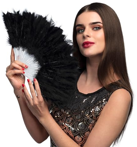 Boland - Fächer mit Federn, 23 cm, ideal für 20er Jahre Kostüme oder eine Charleston Mottoparty, Accessoire für Karneval