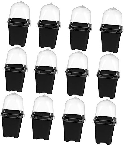 KITANDOVE 12sätze Pflanztöpfe Mit Feuchtigkeitskuppel Für Outdoor-Garten Quadratische Anzuchttöpfe Aus Kunststoff Für Blumen Und Kleine Pflanzen Inklusive Abdeckung