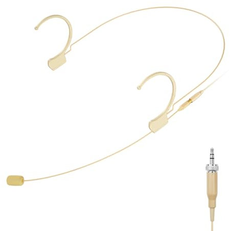 KIMAFUN Microfono Archetto Professionale a Doppio Gancio per L'orecchio, Condensatore, Compatibile con Trasmettitore a Cintura del System Wireless Senn_heiser, Connettore Stereo 3,5 mm a Vite, Beige