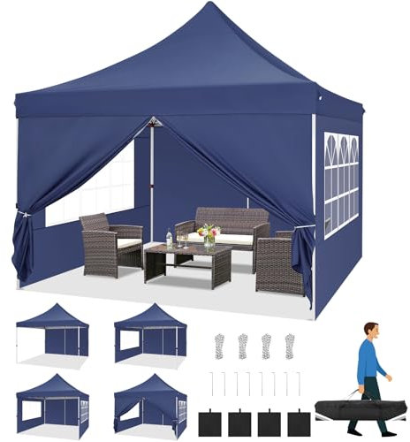 COBIZI Faltpavillon 3X3, Pavillon 3x3m Wasserdicht Stabil Winterfest, Faltbar Partyzelt mit 4 Seitenwänden & 4 Sandsack Pop up Gartenpavillon Anti-UV für Hochzeiten, Freien, Marineblau