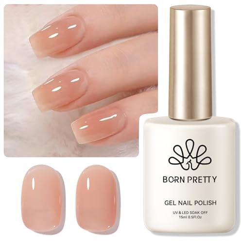 BORN PRETTY Jelly Gel Nail Polish Nude Pink Gel Polish 15ml Translucent Gel Nail Polish Soak Off Neutral Color Nail Gel Polish for Nail Art French Manicure at Home