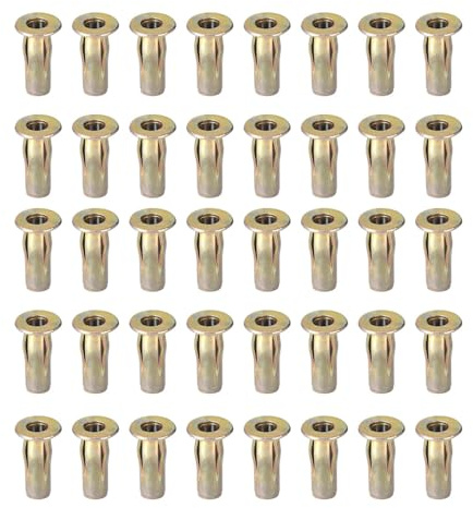 40 Stück Schlitz-Spreiznietmuttern, M6 x 27 mm, verzinkt, vorgebohrter Schaft, Flachkopf-Gewindeeinsatzmutter zur Befestigung