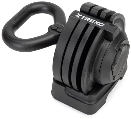 XTREXO Kettlebell Verstellbar 12 kg, Gusseisen für vielseitige Übungen Profi-Kettlebell mit 16 einstellbaren Widerstandsstufen, Schwarz