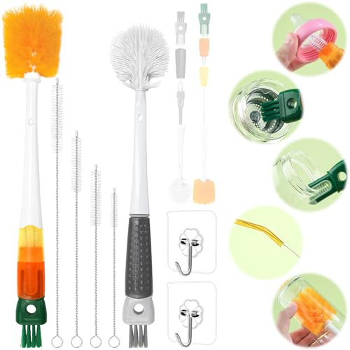 LPZMPZ 5-In-1 Flaschenbürste Strohhalm Baby Flaschenreiniger Dünne Babyflaschen Bürste Reinigungsbürste Flaschenputzer Lang Silikon Bottle Straw Cleaning Brush Washer Set Klein