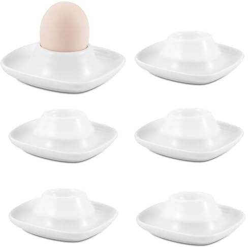 sinzau Keramik Eierbecher, 6 Stück Eierbecher, Keramik Eierbecher Halter,Eierbecher Porzellan, mit Ablage Eierständer, für Hart und Weichgekochten Eiern