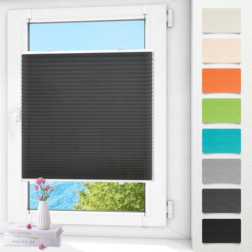 Plissee ohne Bohren klemmfix Anthrazit 85x90cm Plisseerollo mit Klemmträger Blickdicht easyfix Jalousie Rollo für Fenster und Tür