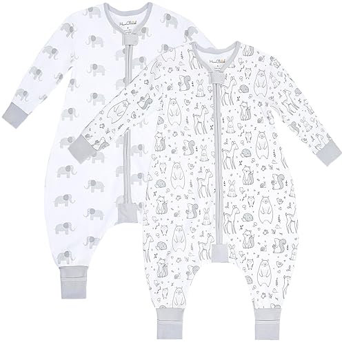 Mama Cheetah Toddler Schlafsack mit Füßen, Long Sleeve 0,5 TOG Bio-Baumwolle Baby Schlafsack mit Beinen, Wearable Decke für Wanderer w / 2-Wege-Reißverschluss, Kleinkind Decke, 2T