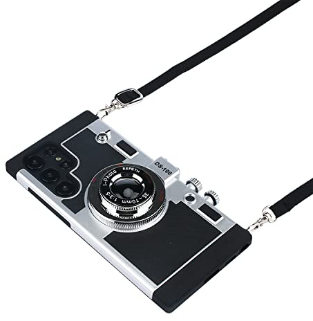 Emily Schutzhülle in Paris für Galaxy S25 5G Awsaccy Kameratasche Vintage Cover Niedliches 3D-Cooles einzigartiges Design Silikonhülle mit abnehmbarem Umhängeband für Mädchen und Damen, Schwarz