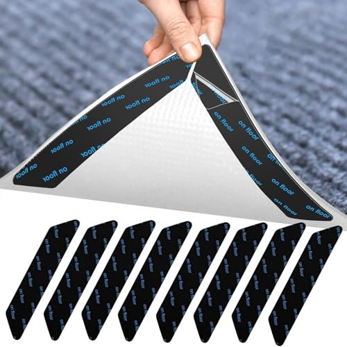 Frundoo Antirutschmatte für Teppich, 8 Stück Waschbare und Wiederverwendbare Teppich Antirutschunterlage, Doppelseitige Anti-Curling Rug Gripper Klebrigkeit und Leicht zu Entfernen