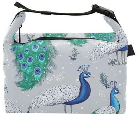 KLL Moda Pavone Argento Lunch Box Per Le Ragazze Infermiere Termico Lunchbox Per Lavoratori Di Giardinaggio