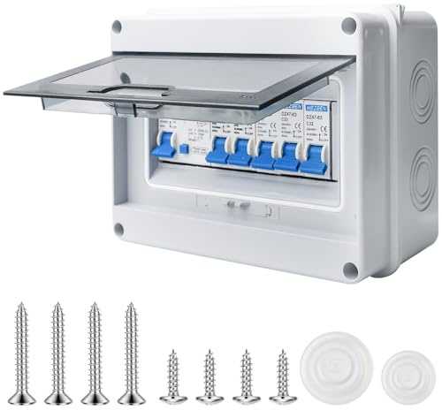 GAOUTO Boîte à fusibles en saillie IP65, petit répartiteur, sous-distribution en saillie, boîte de distribution pour bureau, pièces humides, disjoncteur 63 A, interrupteur AC 2 x 10 A+16 A+20 A+32 A/8