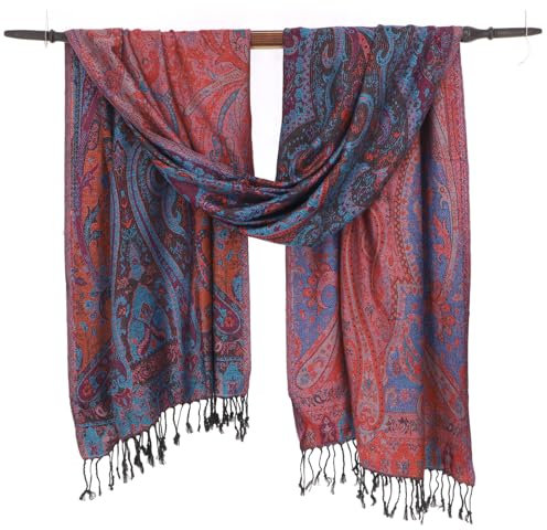 GURU SHOP Indischer Schal, Stola mit Paisley Muster, Schultertuch - Motiv 10, Herren/Damen, Synthetisch
