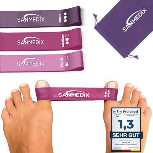 Sanmedix Hallux Valgus Zehenspreizer Trainingsband für den Zeh - Korrektur Set für Damen und Herren zur Schmerzlinderung von Ballenzehen (Basic Pink)