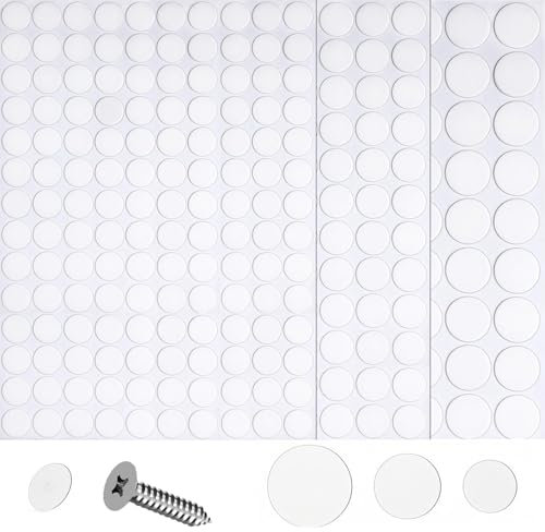 290 Pcs Screw Covers White Self-Adhesive - 12mm, 15mm, 21mm - Dustproof & Waterproof Screw Hole Covers for Furniture Screws & Cabinets,Desk,Wall,Furniture Stickers.