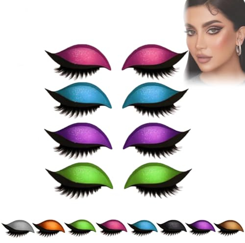 Easy Lidschatten Wimpern Aufkleber, Augen Make-up Stickers, Lazy Eyeshadow Eyelash Patch, Einfach Aufzutragender Lidschatten und Wimpern in Einem, Kein Kleber Nötig (Farbenfrohes Set)