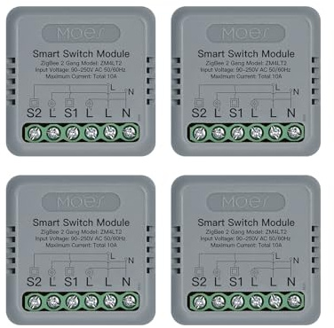 MOES Zigbee Lichtschalter Unterputz, Mini Smart Relais Modul 2-Fach(Erfordert Neutralleiter und MOES Zigbee Gateway),Kompatibel für Smart Life/Tuya App,Alexa & Google Home, 4 stück