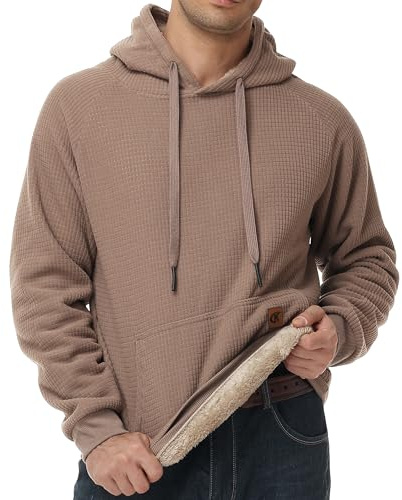 YuKaiChen Herren Fleece Hoodie Dicker Pullover Sherpa Gefüttert Waffel Außenstoff Winter Warmer Sweatshirt mit Känguru Tasche