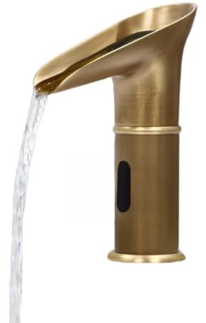 Wasserhahn mit Sensor,Automatische Wasserhahn mit Infrarot Sensor,Waschbecken Wasserfallhahn,Mischbatterien,Badarmatur Waschtischarmatur Küchenarmatur,Auslauf Höhe 100 mm (Gold)
