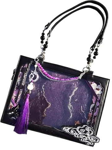 Sghtil Handtasche Tote Damen – Neo Chinesischer Stil Umhängetasche – Ästhetische Schultertasche für Shopping, Fotografie, Streetwear, Urlaub, Verabredungen, Alltag, Spazierengehen, Urlaub, schwarz