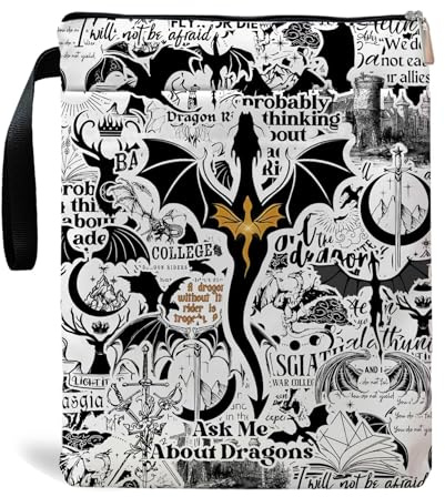 Wasise Book Sleeve - 21x29cm Waterproof Book Sleeve Pouch with Zipper, Gothic Fantasy Bookish Gifts, Four-Winged Dragon Merchandise, Dragon Gifts for Fans Lovers Women, Halloween or Christmas Gifts