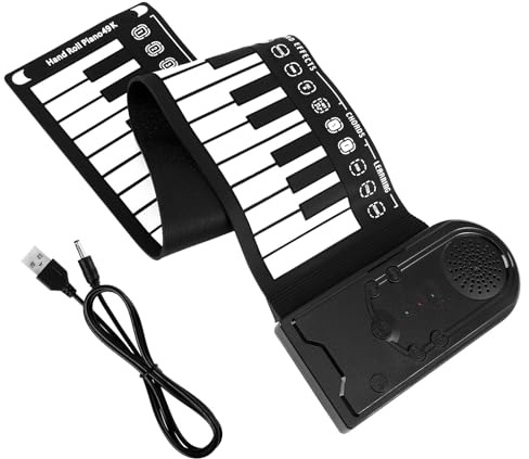49 Key Foldable Electronic Hand Roll Piano Portable Black | Silicone Roll-up Keys, 16-level Volume and 32-level Beat Control, Recording Playback with Dc 6v USB Cable