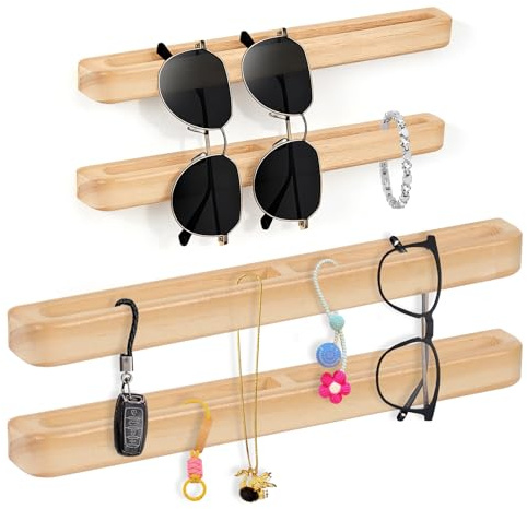 Kuabiz Holz Brillenhalter Wand,4PCS Sonnenbrillenaufbewahrung, Wand Brillenständer Brillenregal zum Aufhängen Der Brille Sonnenbrillen, Sonnenbrillen Organizer Brillen-Display, 20CM+30CM