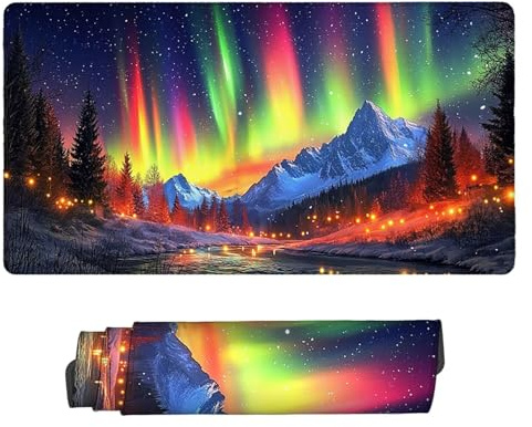 Mauspad, 80 x 40cm Gaming Mousepad mit Genähten Kanten, Polarlicht Mouse Pad Verlängertes Großes Mousepad XXL, Gaming Mauspad mit Rutschfeste Gummibasis Schreibtisch Zubehör, Geschenke für Männer E433
