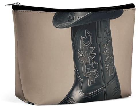 Portable Small Cosmetic Bag Cute Travel Makeup Bag Cowboy Black Hat Western Boots Waterproof Toiletry Bag for Women