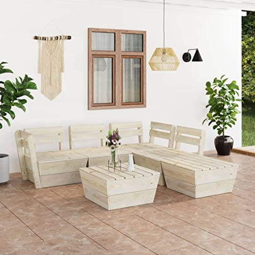 zylophax 6-TLG Garten-Paletten-Lounge-Set aus imprägniertem Fichtenholz wetterfestes Terrassenmöbel Outdoor Sitzgruppe für Balkon Garten mit Tisch und modularer Anordnung