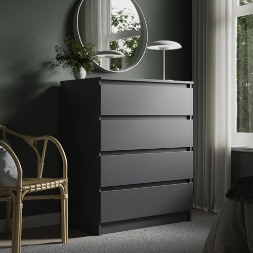Home Collective Kommode mit 4 Schubladen 80x100 cm Kommode Anthrazit schmal Holz Schrank Kommode mit Schubladen Sideboard Highboard Anrichte Schlafzimmer Wohnzimmer Flur Büro Organizer Breite 80 cm