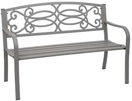PROREGAL Gartenbank | HxBxT 87x127x58cm | Bank Parkbank Sitzbank | Grau | 2-Sitzer pulverbeschichteter Stahl