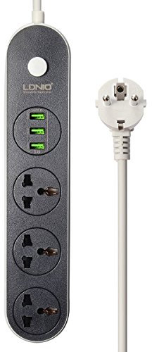Fipart Multiprise Electrique Compact Multifonction Parasurtenseur Parafoudre 3 Outlet Power Strip Universel 5V 10A + 3 USB Ports Prise de Voyage Prise EU 1.6M