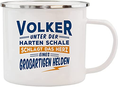 History & Heraldry GmbH Echter Kerl - Becher Volker - individuelle Tasse mit Name und Spruch | Emaille | 350ml