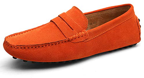 Suede Loafers Comfort Anti Slip Driving Shoes Boat Shoes Wide Fit Men Summer Walking Shoes Orange 11 UK