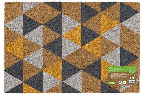 JVL Eco-Friendly Colour Pattern Latex Backed Coir Entrance Door Mat, Geometric Design