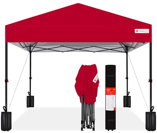 Best Choice Products 10x10ft Pop Up Canopy Tent, Outdoor Shade, 1 Person 1 Minute Set Up, Carry Case, 4 Weight Bags - Red