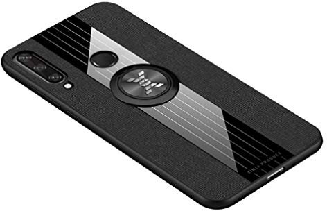 HAOTIAN Hülle für Huawei Y6p, 360 Grad Ring Stand [Kompatible Magnetische Autohalterung] Schutzhülle, [TPU Rahmen] Handyhülle, Stoff - Backcover Cover Canvas Design. Schwarz