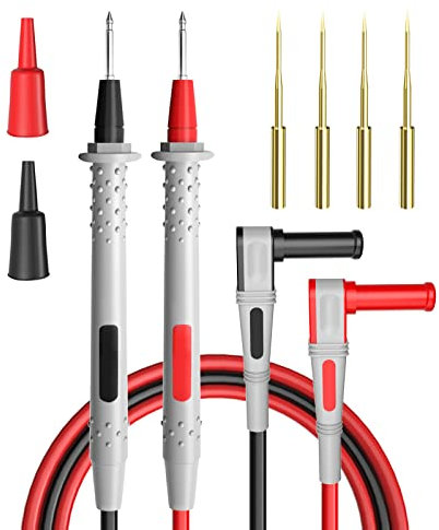 Cleqee Silikon-Multimeter-Messleitungen Kit 4mm Bananenstecker Multimeter-Prüfspitzen mit vergoldeten scharfen Nadeln Doppelschicht-Silikonkabel 4,9ft/1,5m