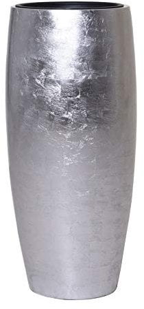 VIVANNO Pflanzkübel Blumenkübel Fiberglas Opus 80 cm Silber Hochglanz