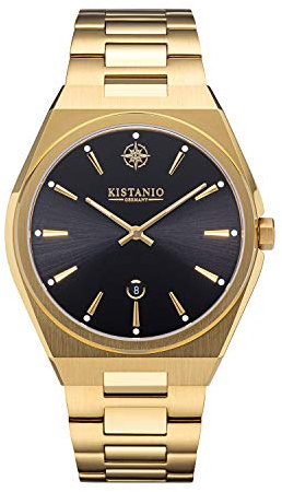 Kistanio Milano Herrenuhr mit Edelstahlarmband 10ATM Saphirglas Vergoldet Schwarz GO-BK-S