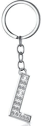 Yaomiao Porte-Clés Alphabet Initial Porte-Clés Strass Lettre A-Z Porte-Clés Lettre en Alliage d'Argent Brillant pour Femmes Hommes Anniversaire (L) Argenté
