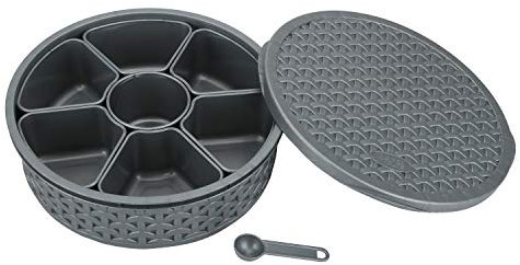 Plastic Masala Box, Spice Box, Masala Dabba, Authentic Indian Masala Dabba perfect for your spice storage with 7 containers and a FREE serving spoon (Silver)